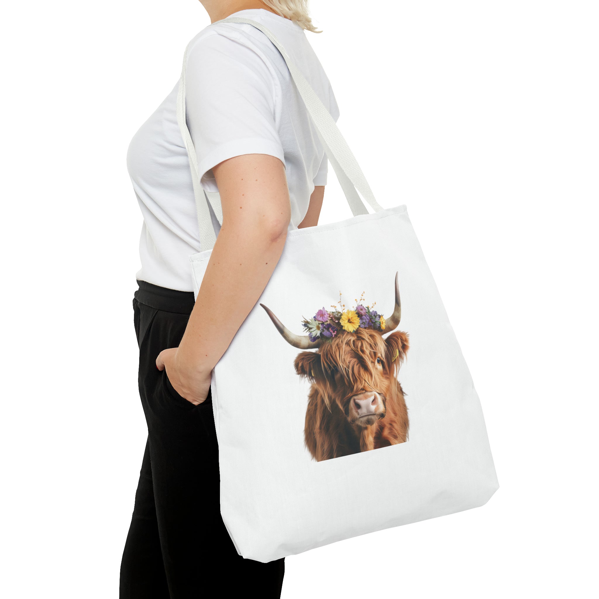 Highlander Floral Cow Everyday Tote Vinyl Bag ~ Large hot Tote Bag